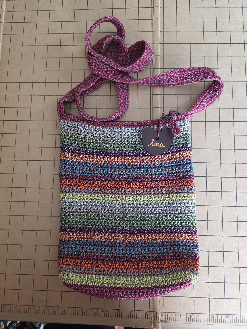 Lina Handcrafted Multicolor Crochet Striped Crossbody Bag Pink  Strap Indie Boho